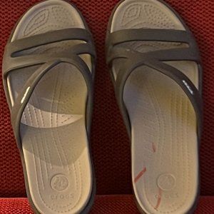 CROCS Women’s Brown Rhonda Criss Cross Strap Slip On Sandals- Size 10W 2” Wedge